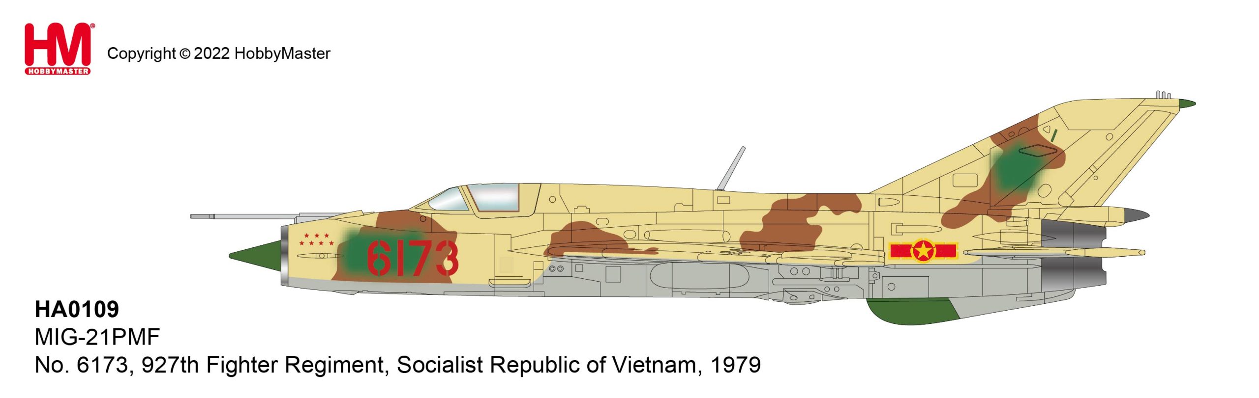 MIG-21PMF Reg 6173, 927th Fighter Regiment, Socialist Republic of Vietnam, 1979 Diecast Aircraft Model 1.72 Scale Hobbymaster HA0109 - Image 8