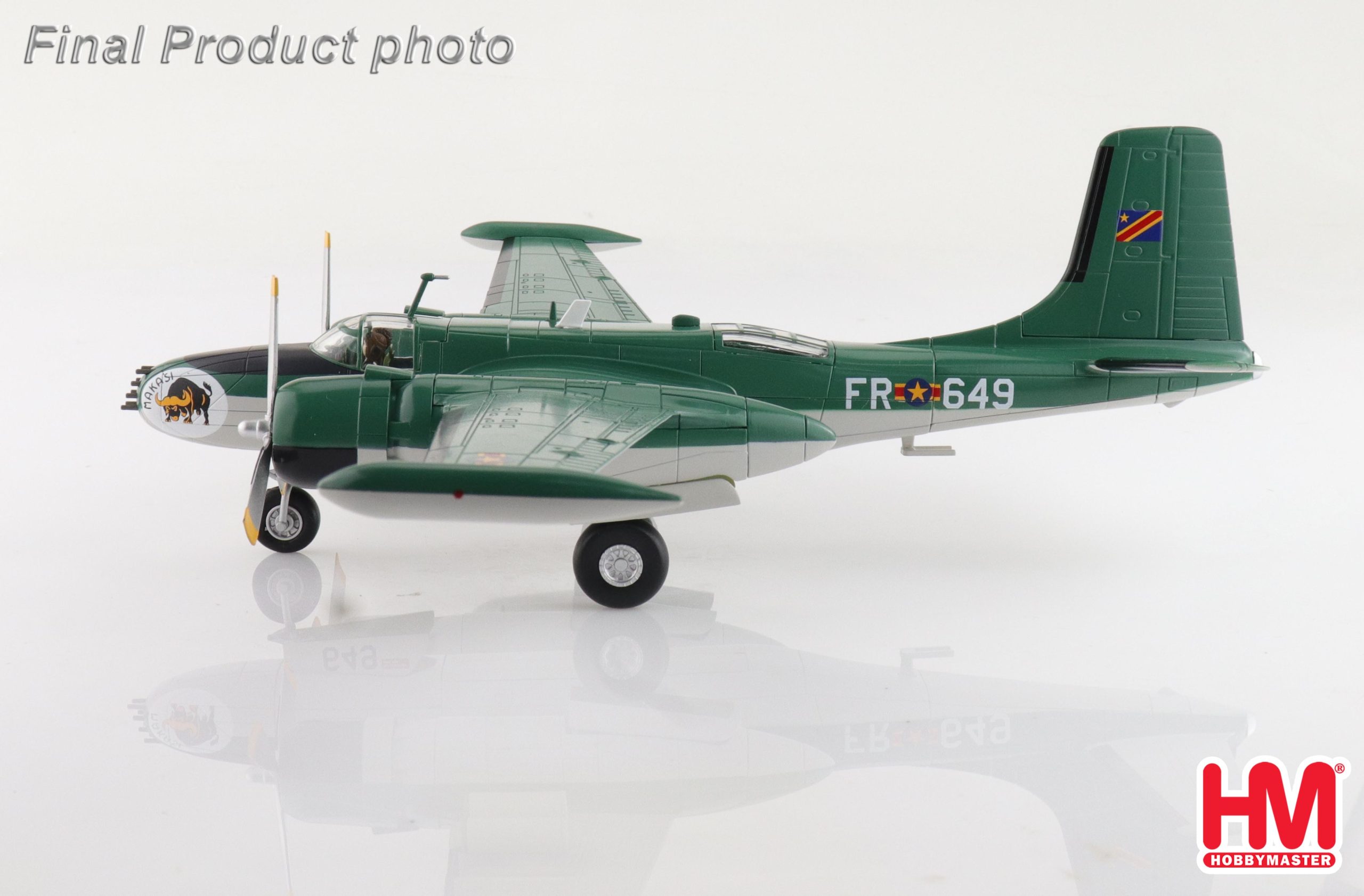 B-26K Counter Invader Congolese Air Force Brazzaville 1965 (with 4 x LAU rocket launchers) Reg 64-17649 Diecast Metal Aircraft Model 1.72 Scale Hobbymaster HA3228 - Image 6
