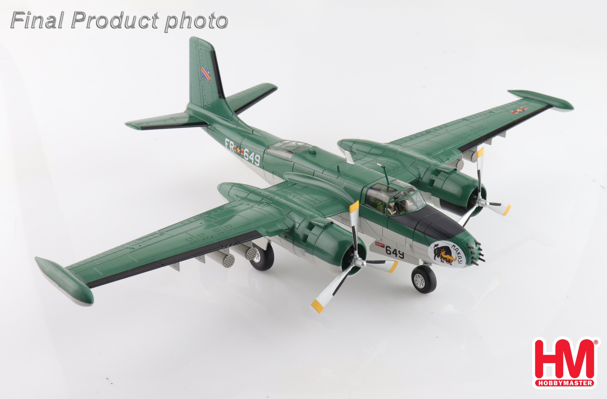 B-26K Counter Invader Congolese Air Force Brazzaville 1965 (with 4 x LAU rocket launchers) Reg 64-17649 Diecast Metal Aircraft Model 1.72 Scale Hobbymaster HA3228 - Image 7