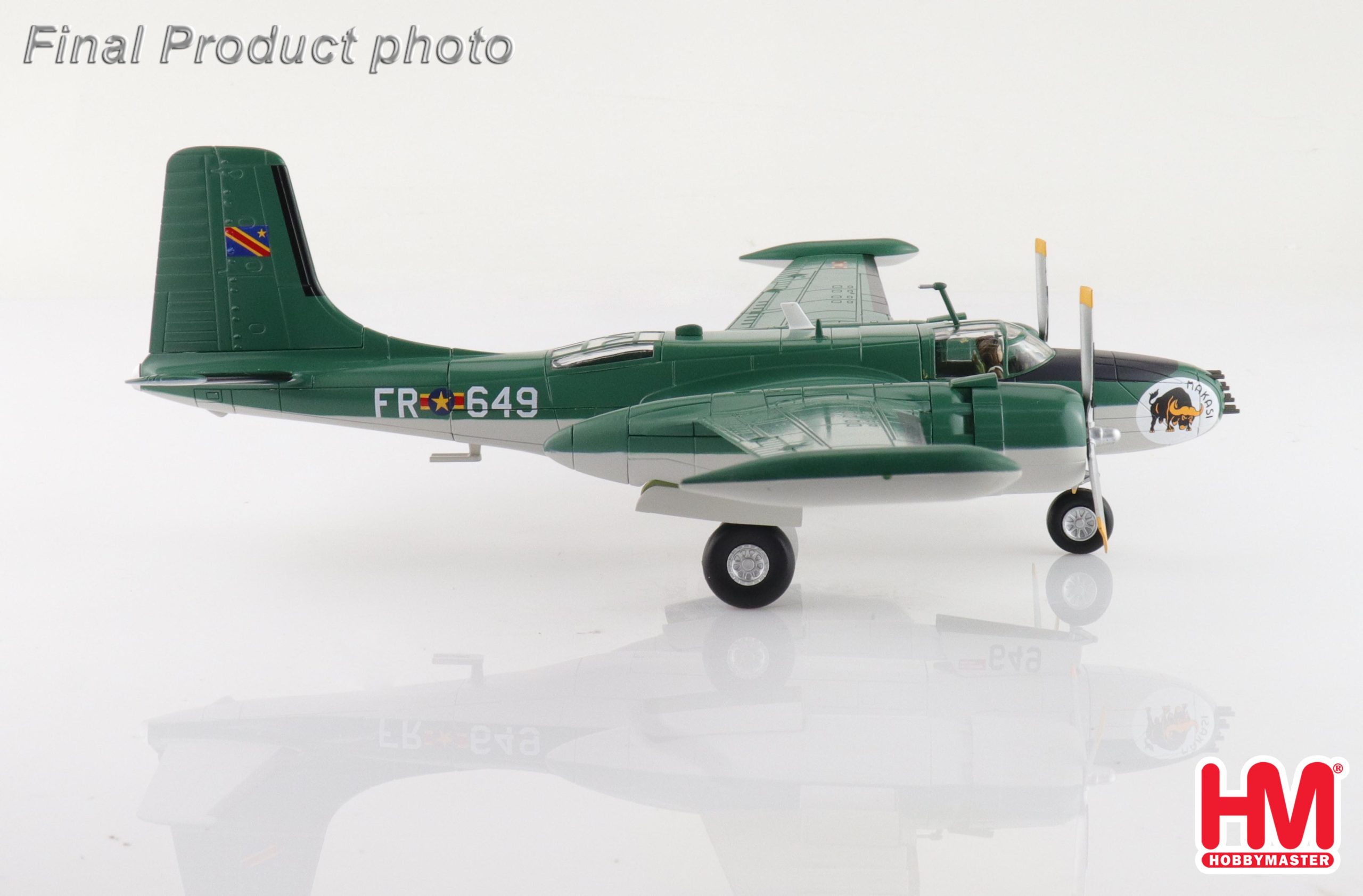 B-26K Counter Invader Congolese Air Force Brazzaville 1965 (with 4 x LAU rocket launchers) Reg 64-17649 Diecast Metal Aircraft Model 1.72 Scale Hobbymaster HA3228 - Image 5