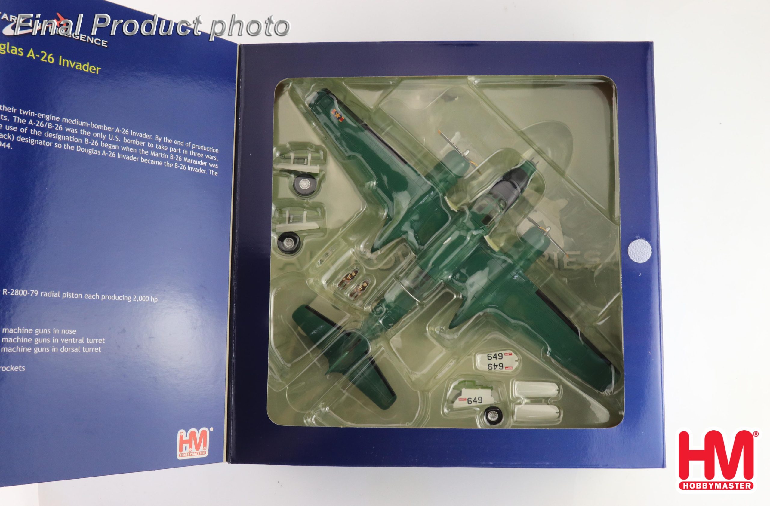 B-26K Counter Invader Congolese Air Force Brazzaville 1965 (with 4 x LAU rocket launchers) Reg 64-17649 Diecast Metal Aircraft Model 1.72 Scale Hobbymaster HA3228 - Image 8