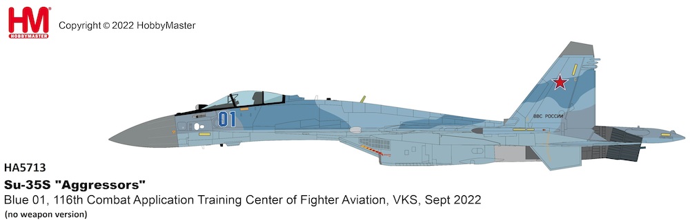 Su-35S Flanker E "Aggressors", 116th Combat Application Training Center of Fighter Aviation, VKS, Sept 2022 (no weapon version) Reg Blue 01 Diecast Aircraft Model 1.72 Scale Hobbymaster HA5713 - Image 8