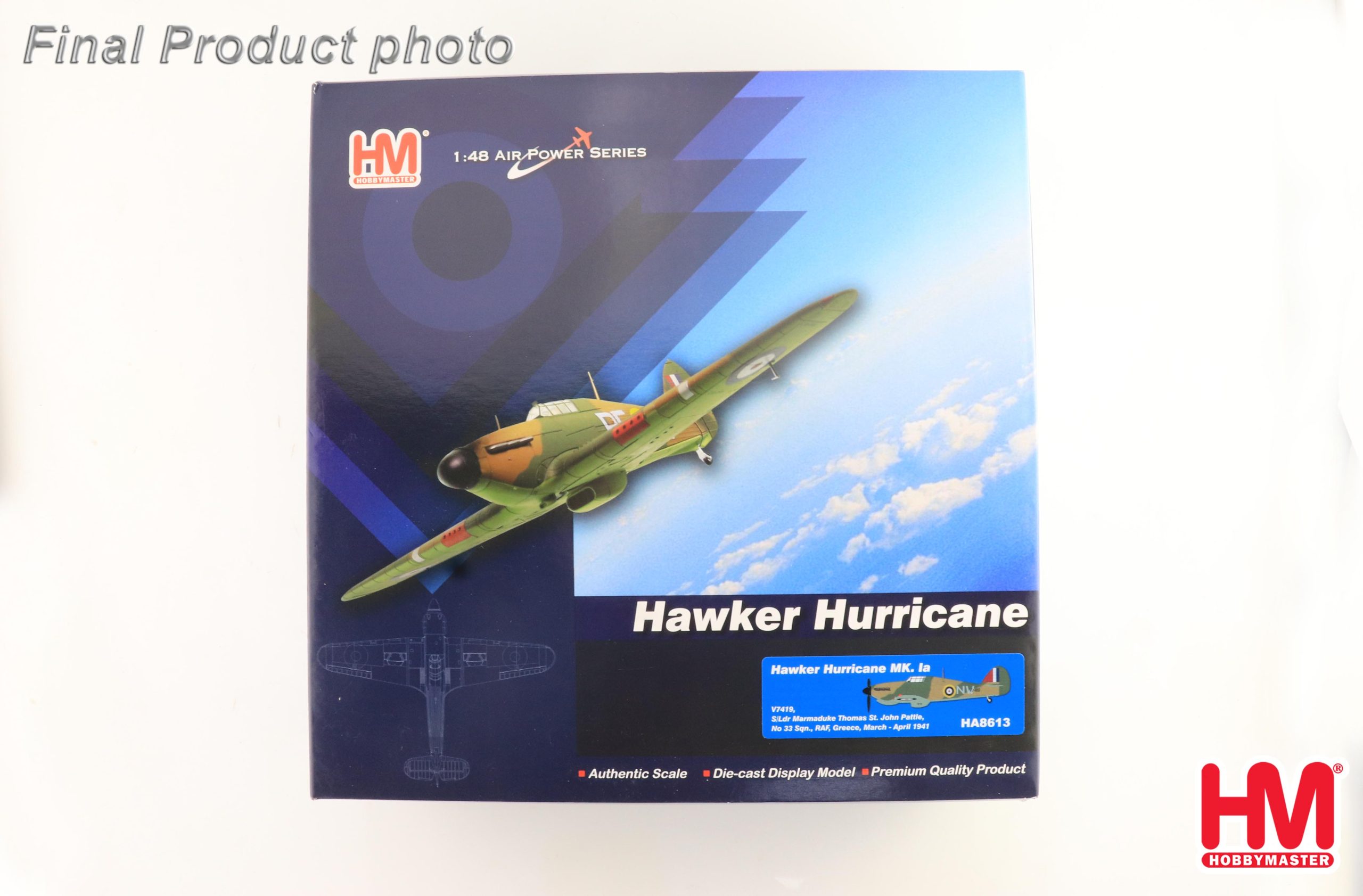 Hawker Hurricane MK Ia S/Ldr Marmaduke Thomas St. John Pattle No 33 Sqn RAF Greece March-April 1941 Reg V7419 Diecast Aircraft Model 1.48 Scale Hobbymaster HA8613 - Image 9