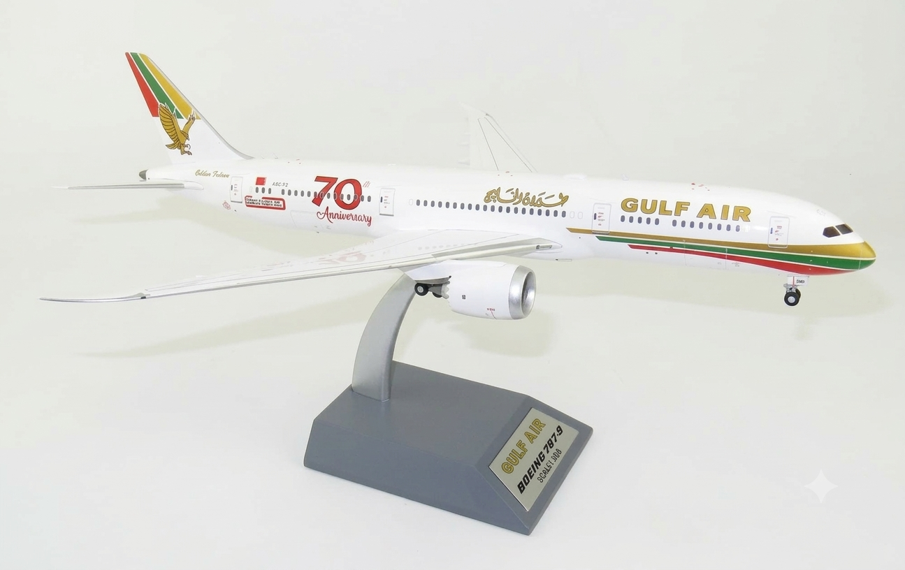 Gulf Air Boeing 787-9 Dreamliner 70th Aniversary Special Colors Reg A9C-FG with stand 1/200 Scale Diecast Metal Aircraft Model Inflight200 IF789GF50 - Image 2