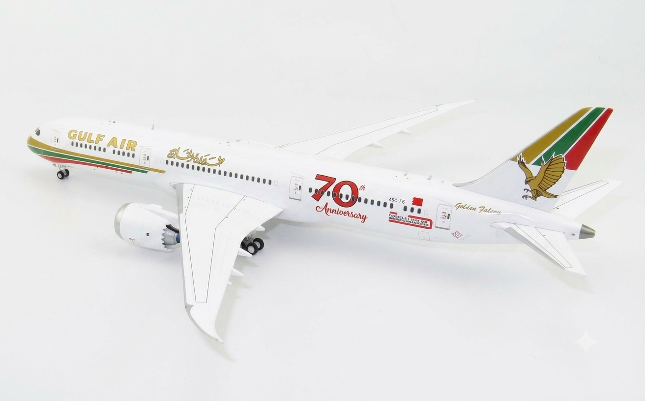Gulf Air Boeing 787-9 Dreamliner 70th Aniversary Special Colors Reg A9C-FG with stand 1/200 Scale Diecast Metal Aircraft Model Inflight200 IF789GF50 - Image 4