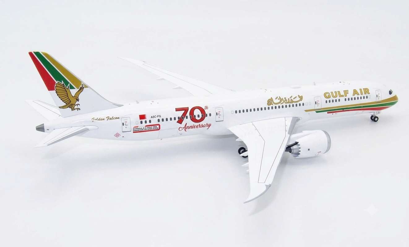 Gulf Air Boeing 787-9 Dreamliner 70th Aniversary Special Colors Reg A9C-FG with stand 1/200 Scale Diecast Metal Aircraft Model Inflight200 IF789GF50 - Image 5