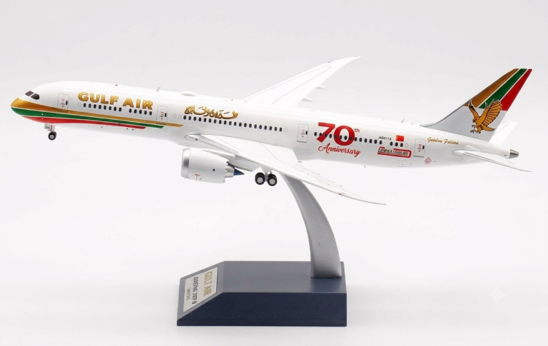 Gulf Air Boeing 787-9 Dreamliner 70th Aniversary Special Colors Reg A9C-FG with stand 1/200 Scale Diecast Metal Aircraft Model Inflight200 IF789GF50