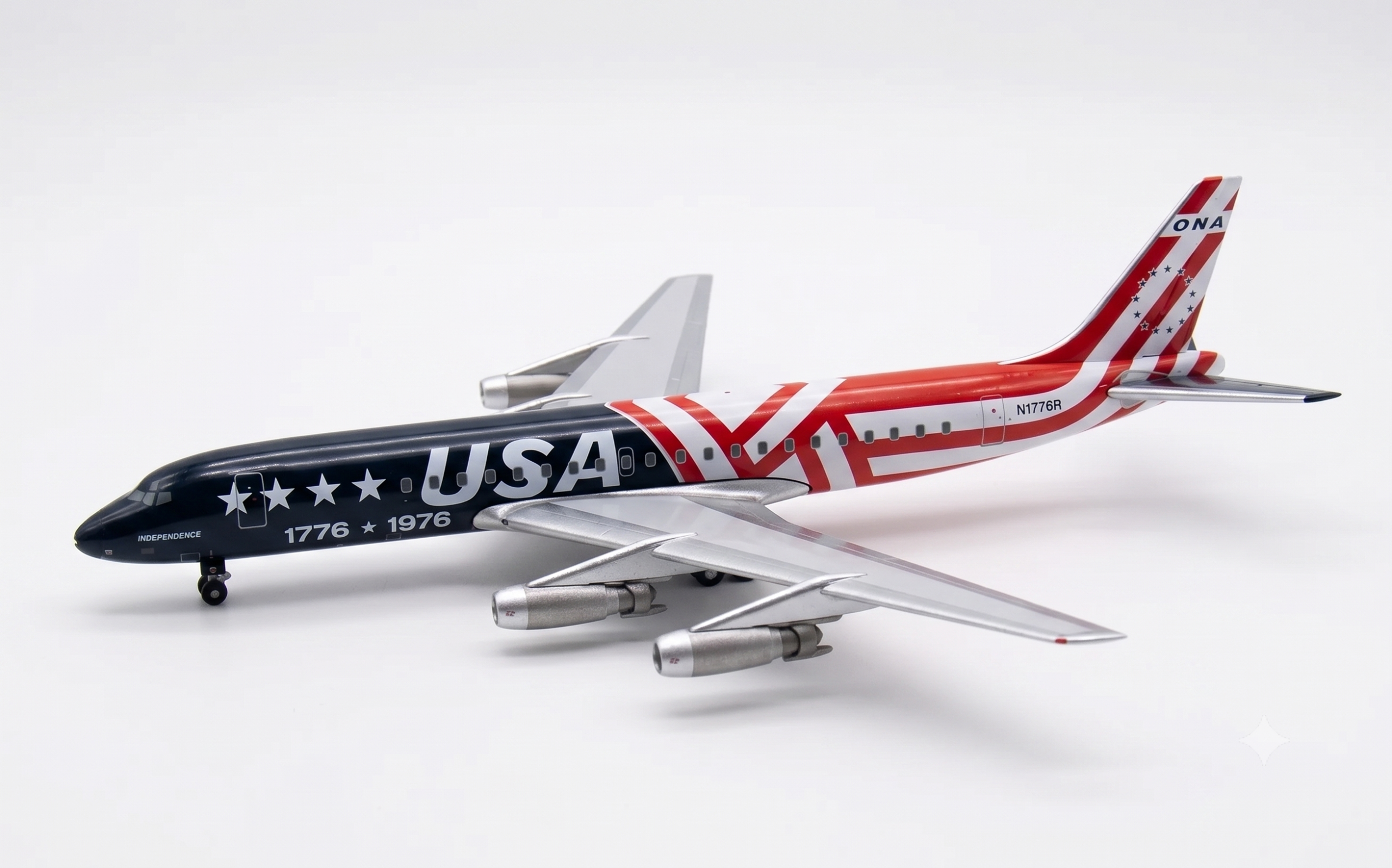 ONA Airways Douglas DC-8 1776–1976 Celebrating 200th Aniversary of America Reg N-1776R 1.400 Scale Aircraft Model Aeroclassics ONA1DC8AC14 - Image 3
